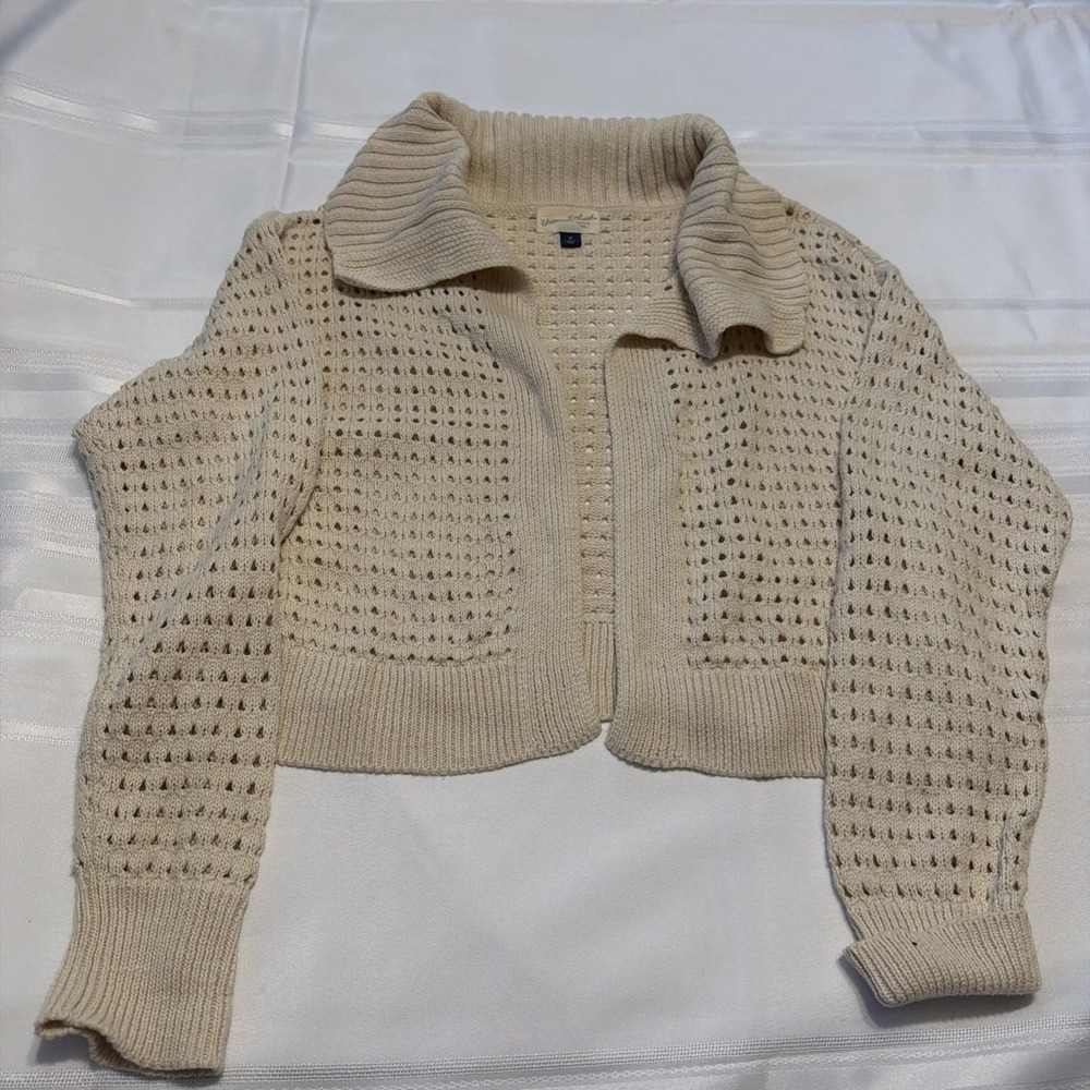 Universal Thread Womens Cream Open Knit Cropped Cardigan Sweater Size M Beige